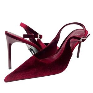 Mango Women's Burgundy Velvet Slingback Heels